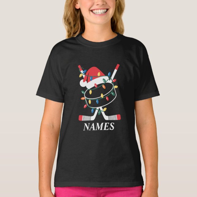 Camiseta Personalized Name Christmas Hockey Xmas Santa Hat (Anverso)