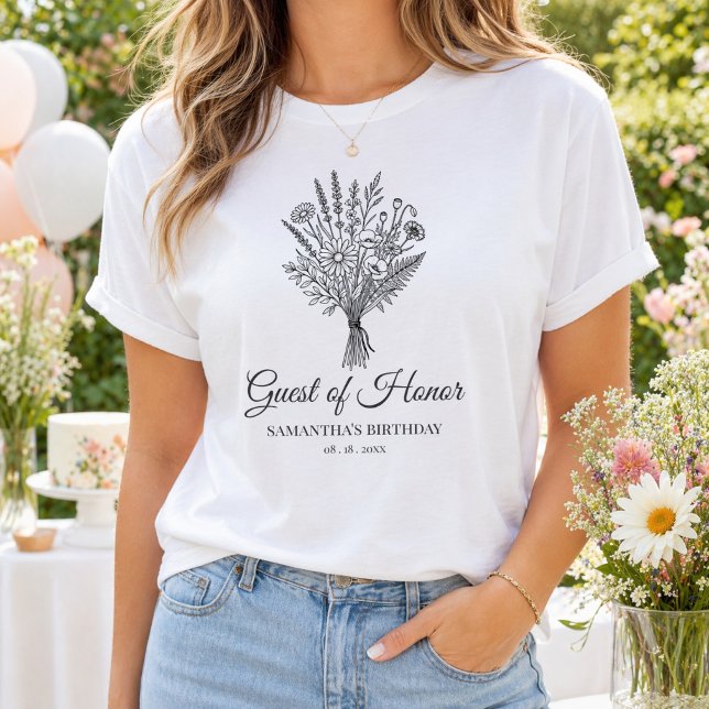 Camiseta Personalized Name & Date Floral Birthday Party (Subido por el creador)