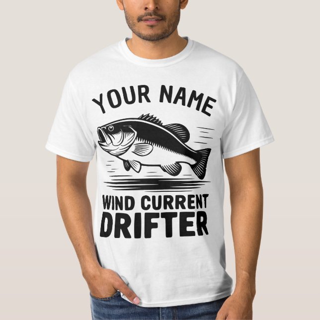 Camiseta Personalized Name Wind Current Drifter Bass Fish (Anverso)