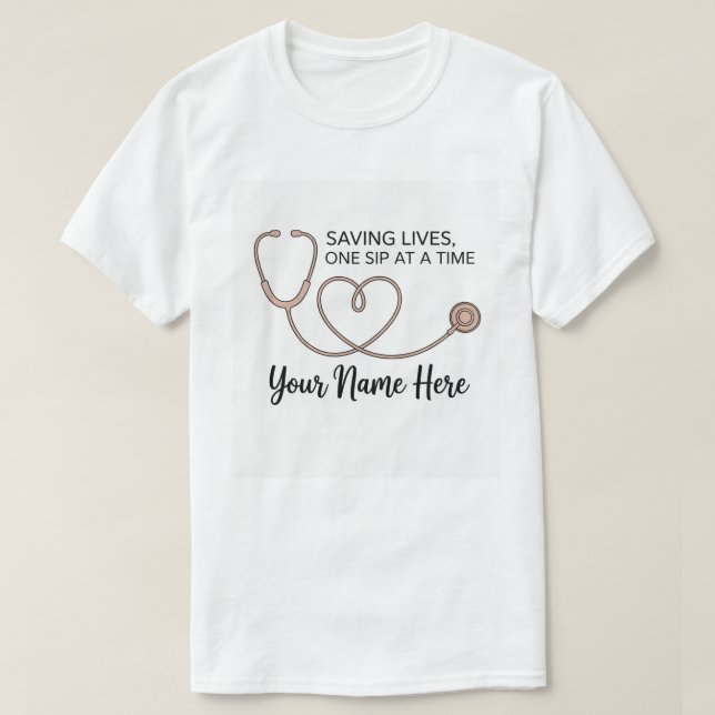 Camiseta Personalized Nurse Coffee Mug - Saving Lives One S (Diseño del anverso)