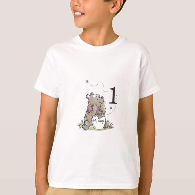 Camiseta Personalized Pooh Watercolor First Birthday Baby  (Anverso)