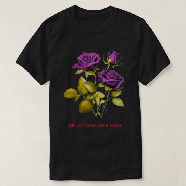 Camiseta Personalized Purple Rose T‑Shirt | Add Your Name (Diseño del anverso)