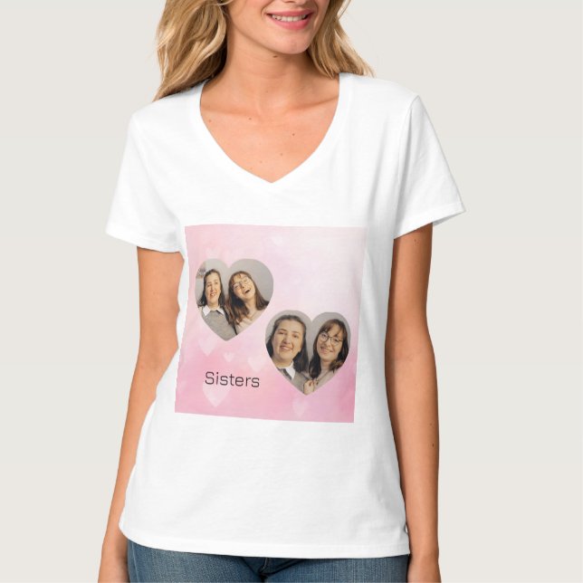 Camiseta Personalized Sisters Heart-Shaped Photo T-Shirt (Anverso)