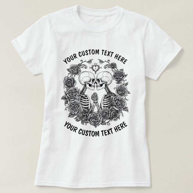 Camiseta Personalized Skeleton Couple With Flowers Frame (Diseño del anverso)