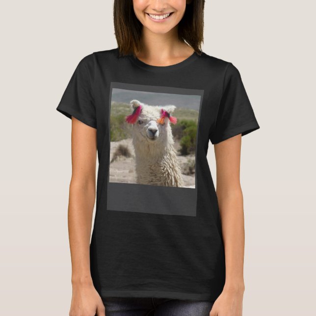 Camiseta Peru Alpaca With Ear Decoration Tassels  Cute Phot (Anverso)