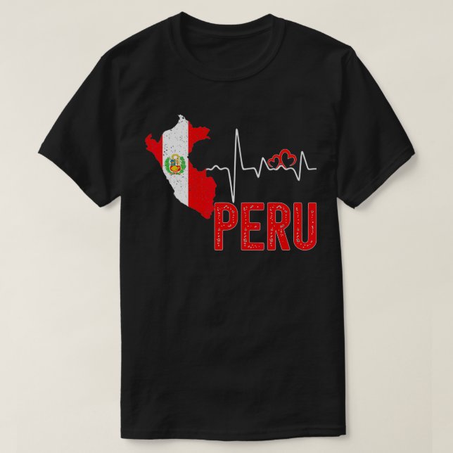 Camiseta Peru Flag Map Heartbeat Design for Peruvian Pride  (Diseño del anverso)