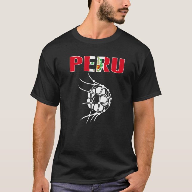 Camiseta Perú: Pelota de fútbol en Net Goal (Anverso)