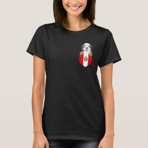 Camiseta Perú: Perro collie con barba en bolsillo