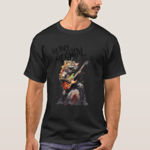 Camiseta Pesado Meowtal Gracioso Gatos Guitarra Jugando Roc