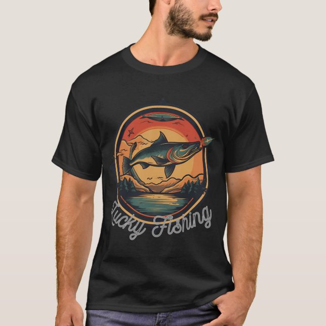 Camiseta Pesca afortunada con equipo de pesca (Anverso)
