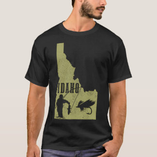 Camiseta Pesca con Mosca en Idaho Mapa Antiguo del Estado T
