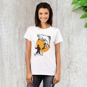Camiseta Pesca con Mosca Trucha Silueta Atardecer