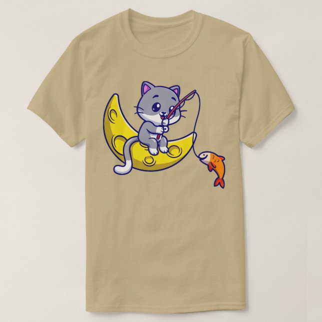 Camiseta Pesca Cuta De Gatos En El Personalizado De La Luna (Diseño del anverso)