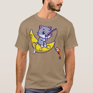 Camiseta Pesca Cuta De Gatos En El Personalizado De La Luna