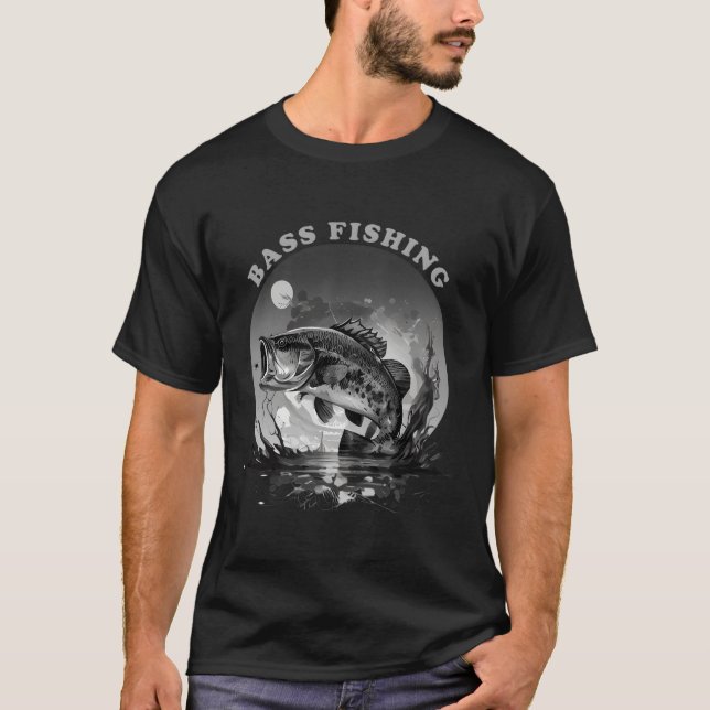 Camiseta Pesca De Bass En Diseño De Escala Gris (Anverso)
