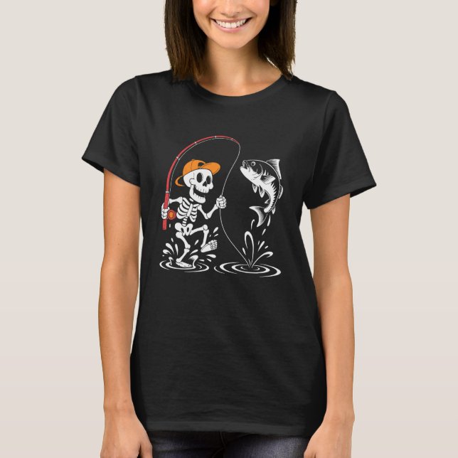 Camiseta Pesca de Esqueleto Diversión de Halloween para Niñ (Anverso)