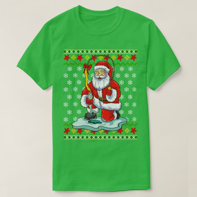 Camiseta Pesca De Hielo Pescador Papá Noel Navidades Feo S (Diseño del anverso)