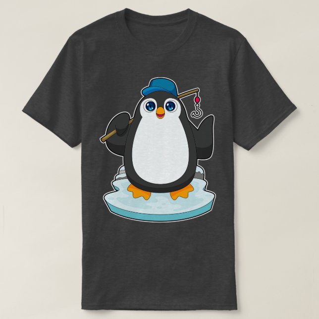 Camiseta Pesca de la barra de pescar de pingüino (Diseño del anverso)