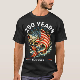 Camiseta Pesca de lubina patriótica 250 años bandera de EE.