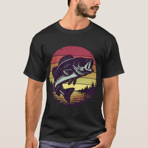 Camiseta Pesca de lubina retro al atardecer, lago de lubina