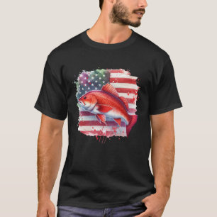 Camiseta Pesca de lubina roja con bandera estadounidense