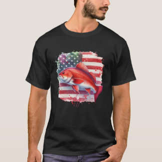 Camiseta Pesca de lubina roja con bandera estadounidense