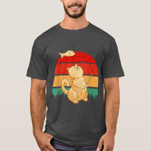 Camiseta Pesca de mosca de gato Retro Sunset Cat Play con W