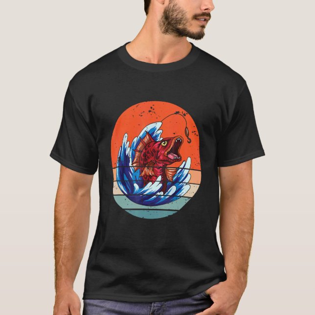 Camiseta Pesca de Peces Carnívoros Retro 1 (Anverso)