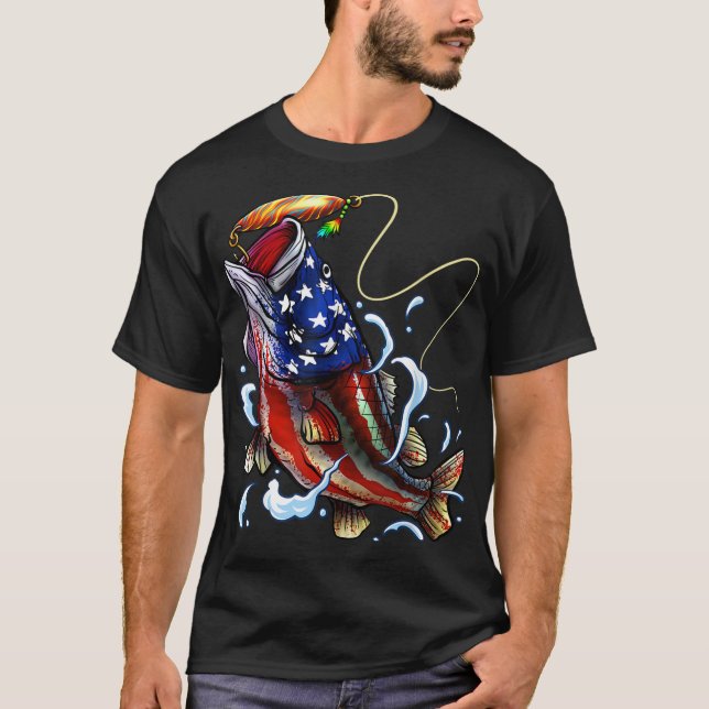 Camiseta Pesca de peces de bajo nivel Pesquero Bandera Amer (Anverso)