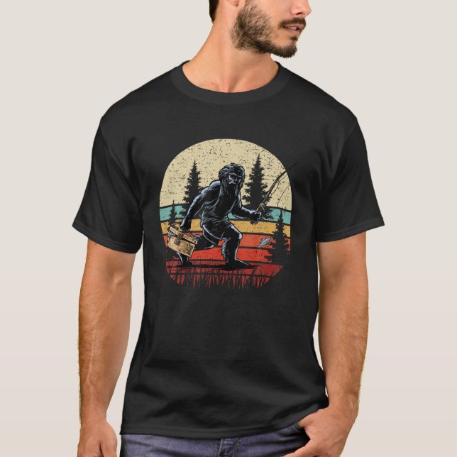 Camiseta Pesca de pie grande Funny Retro Sasquatch Pescador (Anverso)