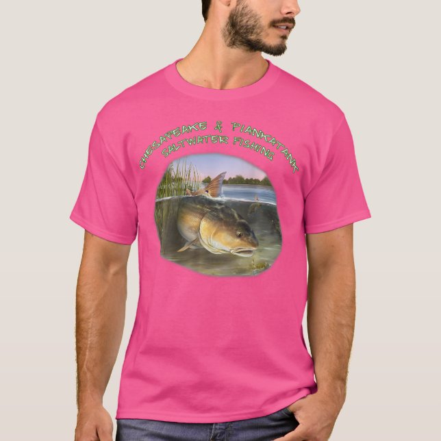 Camiseta Pesca de tambor rojo en la bahía de Chesapeake, rí (Anverso)