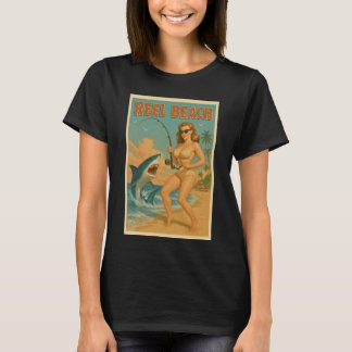 Camiseta Pesca de Tiburones en la Playa Retro Pin-Up Vida d