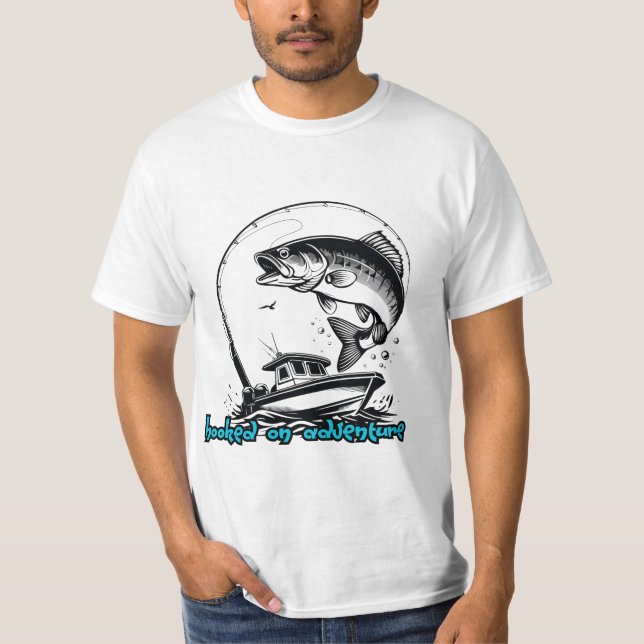 Camiseta Pesca de trasero "enganchada a la aventura" camise (Anverso)
