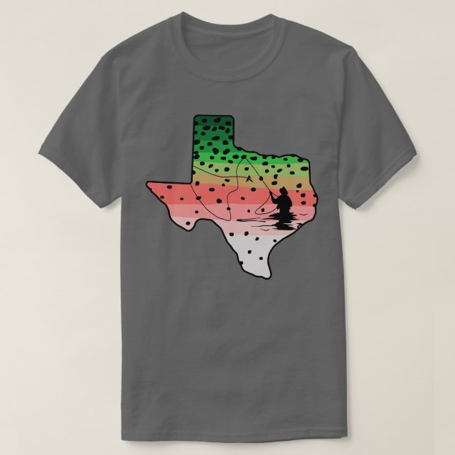 Camiseta Pesca de trucha arco iris Pesca de Texas Mapa de v (Diseño del anverso)