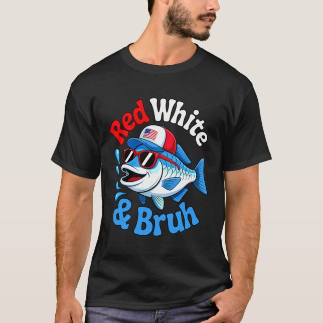 Camiseta Pesca divertida y blanca roja 4 de julio (Anverso)