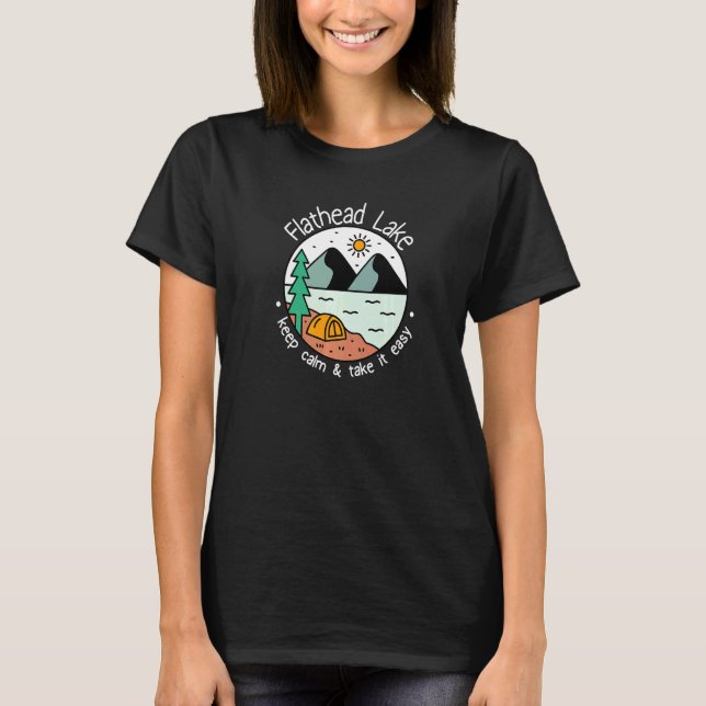 Camiseta Pesca Embarcaciones Camping  Tómelo con Calma Flat (Anverso)