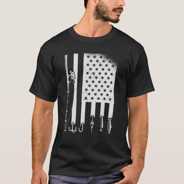 Camiseta Pesca - Estados Unidos Bandera Pescador Americano (Anverso)