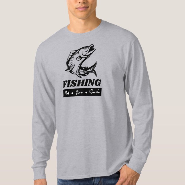 Camiseta Pesca, gancho, línea, sonrisa (Anverso)