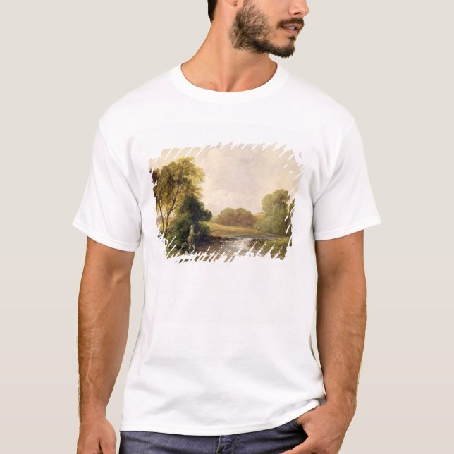 Camiseta Pesca: Jugando un pescado (aceite en lona) (Anverso)