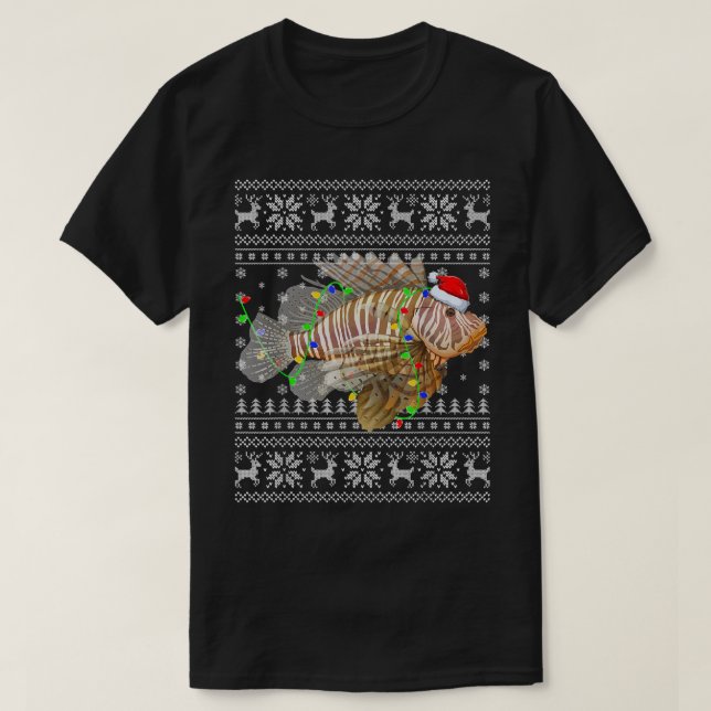 Camiseta Pesca navideña iluminando Santa Ugly (Diseño del anverso)