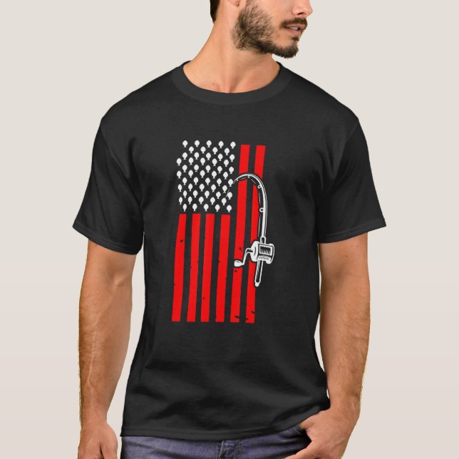 Camiseta Pesca Patriótica Con Bandera Estadounidense (Anverso)