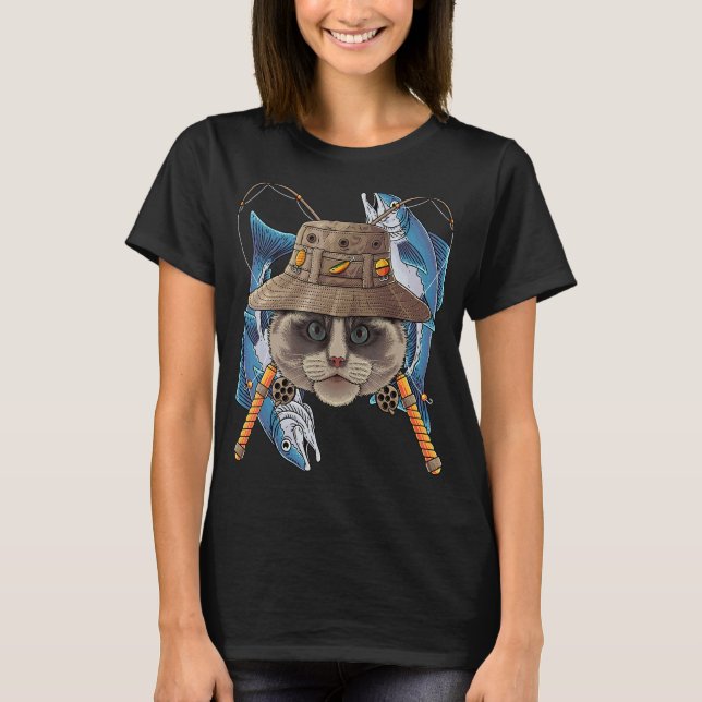 Camiseta Pesca Ragdoll Pescador al aire libre Cat Cute Fly  (Anverso)