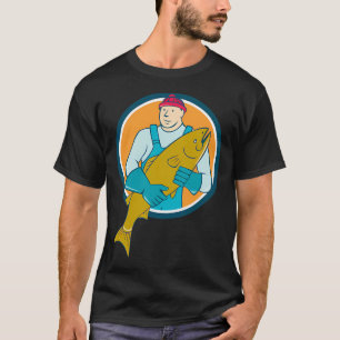 Camiseta Pescadero Salmón Círculo Pez Caricatura