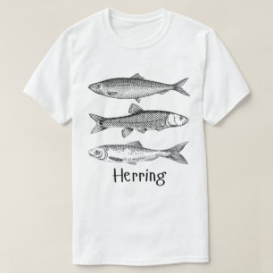 Camiseta Pescado arenque, arte de línea simple y mínimo par