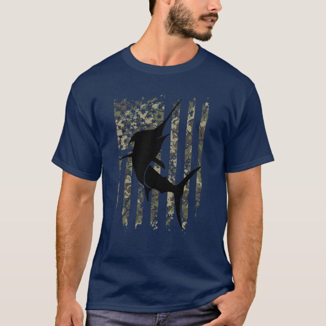 Camiseta Pescado Bandera Americana Camuflada Pesca (Anverso)