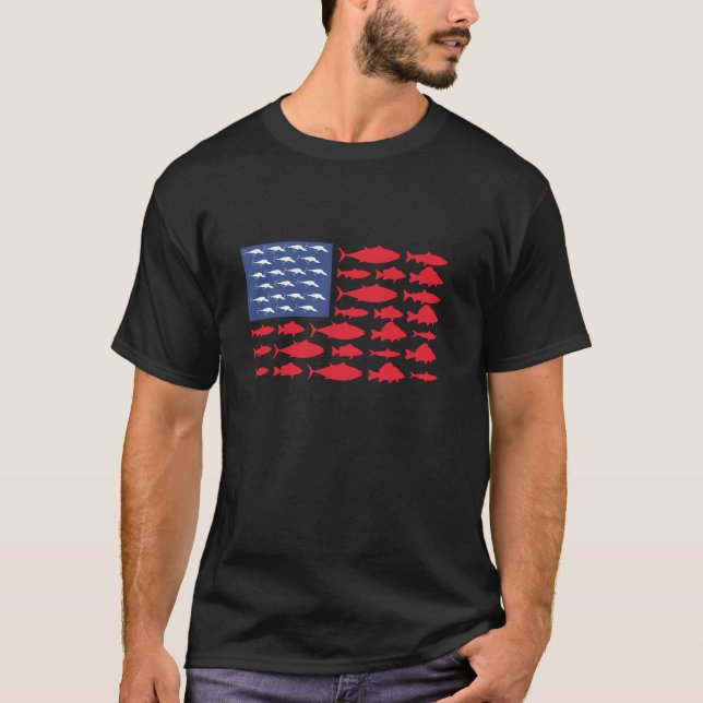 Camiseta Pescado Bandera Americana Patriótica Estados Unido (Anverso)