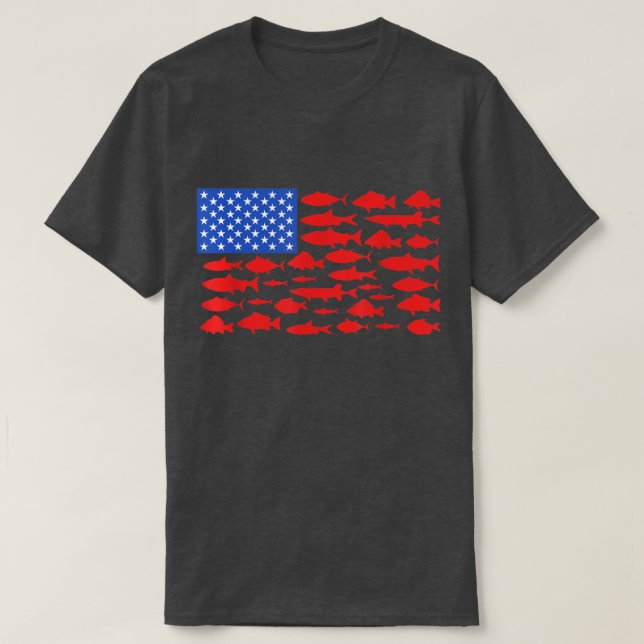 Camiseta Pescado Bandera Americana Pesca 4 de julio Hombres (Diseño del anverso)