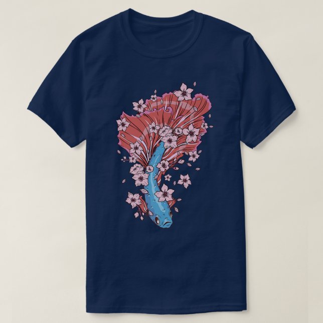 Camiseta Pescado Betta con peces siameses luchando y Sakura (Diseño del anverso)
