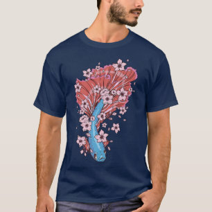 Camiseta Pescado Betta con peces siameses luchando y Sakura