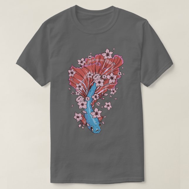 Camiseta Pescado Betta con peces siameses luchando y Sakura (Diseño del anverso)